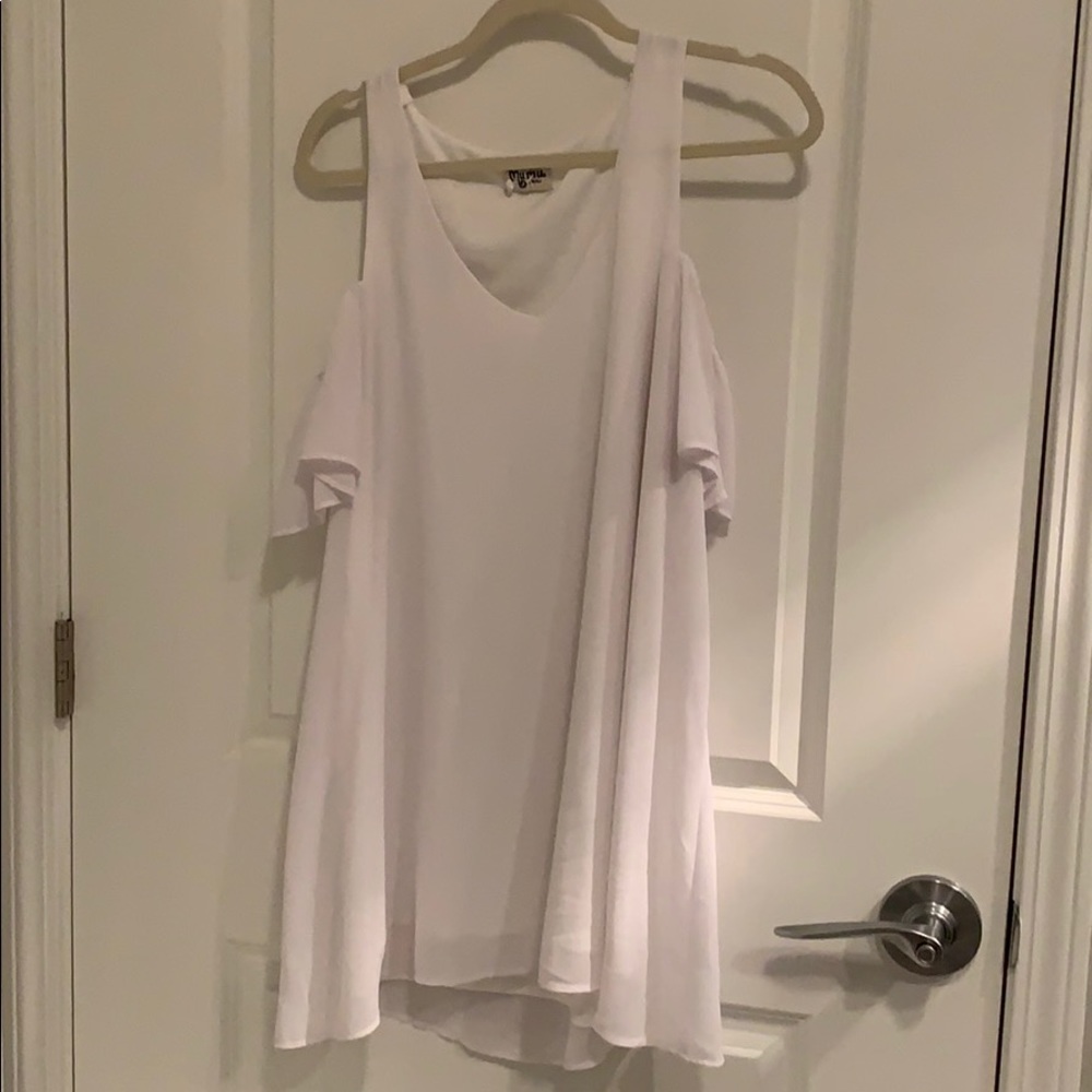 white show me your mumu off the shoulder dress